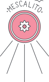 A pink circular logo sticker featuring a black eight-pointed star and "MESCALITO" above, by Mescalito Coffee—ideal for unique coffee shop designs or branding. Shop Stickers | Mescalito Coffee.
