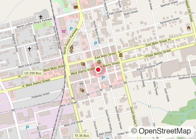 Map showing Mescalito Coffee at 100 East Alamo Street in downtown Brenham, Texas